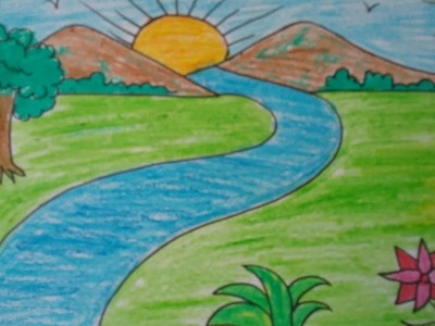 How to draw a landscape, kids drawing,mountains,drawing with basic shapes