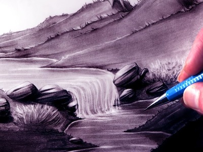How to Draw a Waterfall Landscape