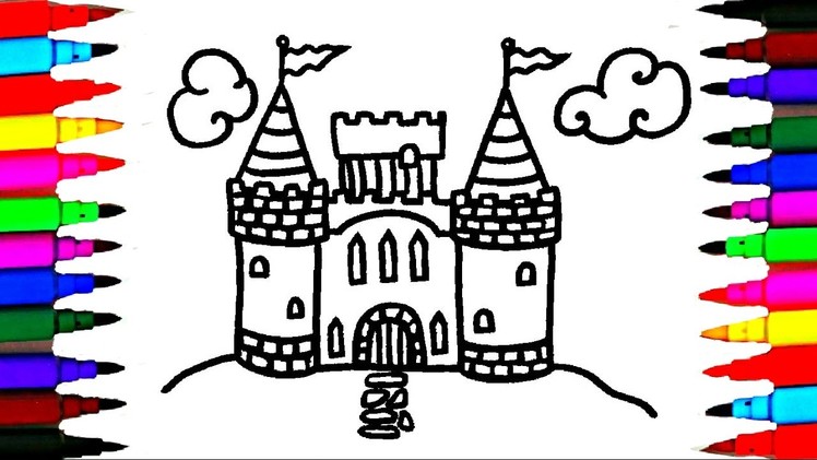 How To Draw and Color Castle l Kids Drawing Simple Castle Coloring Pages Videos For Kids