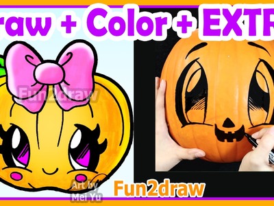 How to Draw and Color CUTE Pumpkin Halloween + Real Pumpkin Drawing Fun2draw