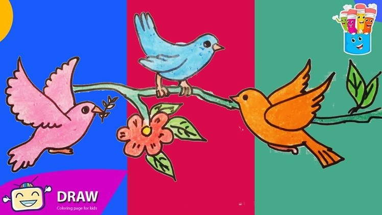 How to Draw birds, flowers, Coloring Pages for Kids | Nursery Rhymes, Art Colors for Kids