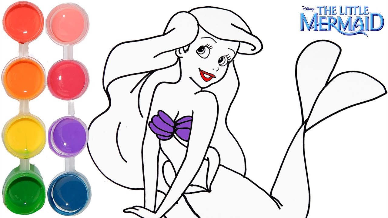 how to draw  color the little mermaid ariel drawing
