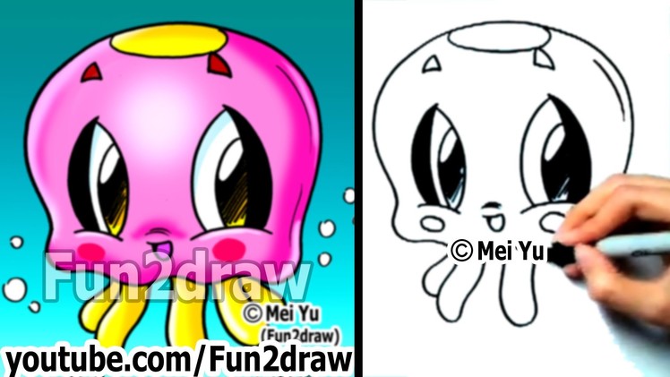 How to Draw Easy Cartoons - How to Draw a Jelly Fish - Cute Art - Fun2draw