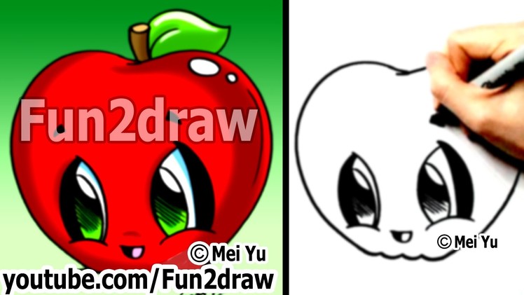 How to draw Easy - Kawaii Drawings - How to Draw Food - Apple - Learn to Draw - Fun2draw
