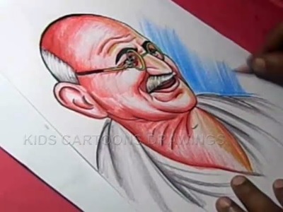 How to Draw Mahatma Gandhi Color Drawing for Kids Step by step