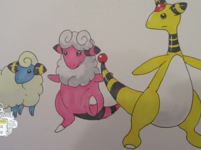 How to draw Pokemon: No.179 Mareep, No.180 Flaaffy, No.181 Ampharos