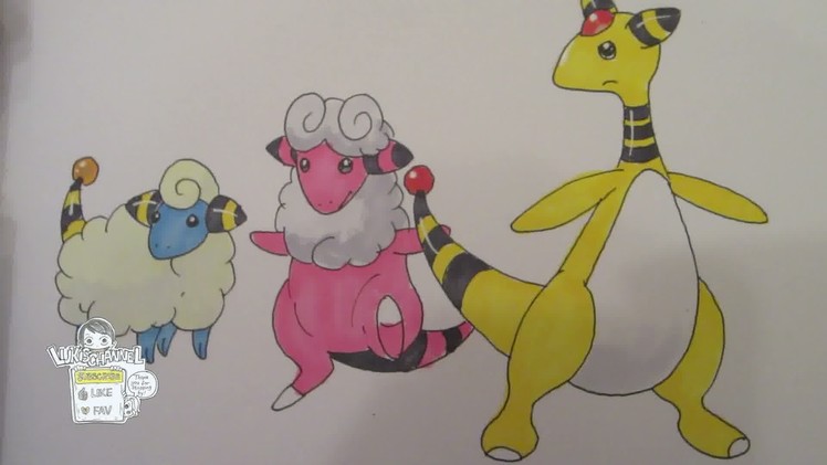 How to draw Pokemon: No.179 Mareep, No.180 Flaaffy, No.181 Ampharos