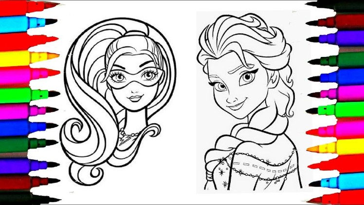 Learn Art l  Coloring and Drawing BARBIE vs Elsa l Coloring Book Pages for Children l Learn Colors