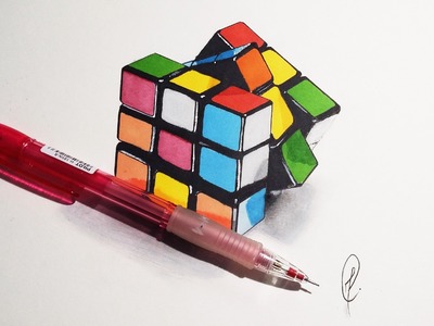 Rubik's Cube - Realistic Drawing (Speed Art)
