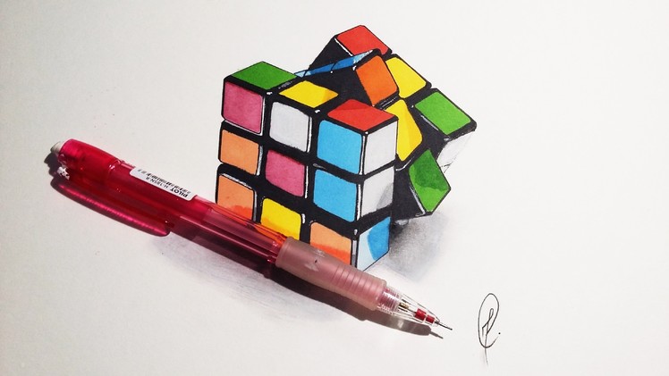 Rubik's Cube - Realistic Drawing (Speed Art)