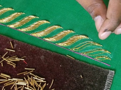 S design for neck pattern using Zardosi pieces embroidery