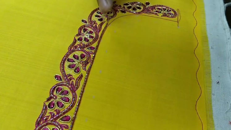 Saree blouse embroidery design using stones and beads