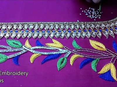 Simple maggam work blouse designs | basic embroidery stitches | designer blouse designs