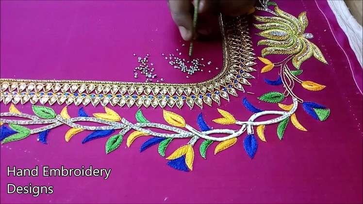 Simple maggam work blouse designs | hand embroidery designs | hand embroidery stitches for beginners