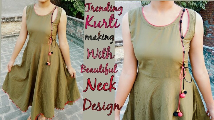 Trending kurti making with designer neck design