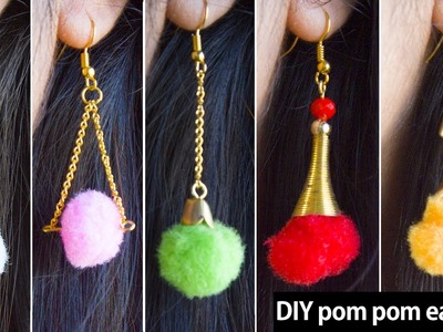 5 DIY pom pom earrings | How to make easy and quick pom pom earrings | jewellery making