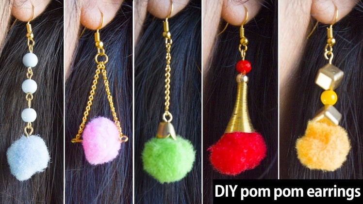 5 DIY pom pom earrings | How to make easy and quick pom pom earrings | jewellery making