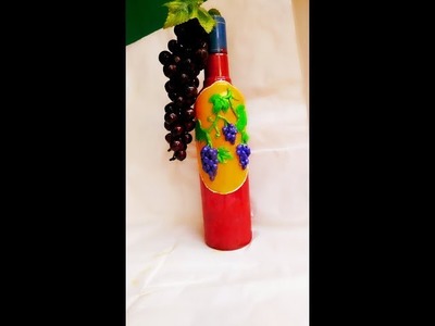DIY-Glass bottle decoration with Shilpkar clay. grapes on bottle