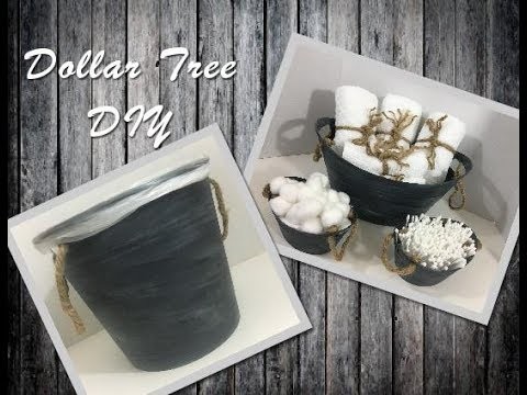 DIY Rustic Bathroom Wastebasket using Dollar Tree Items