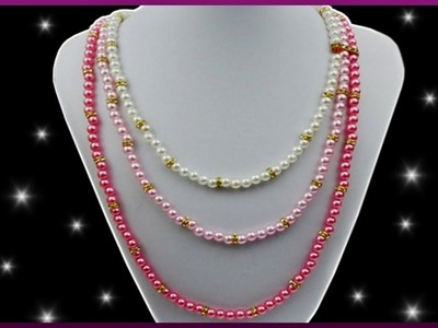 DIY | Strass Perlenkette | Schmuck basteln | Beaded jewelry with pearls | 3 strands beadwork