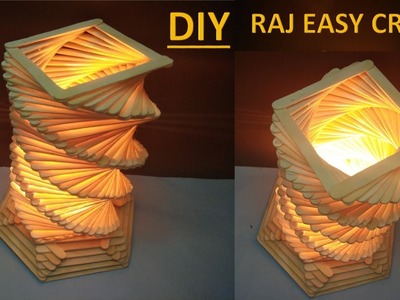 How to make ice cream stick lamp || Diy || Popsicle stick stick craft || raj easy craft