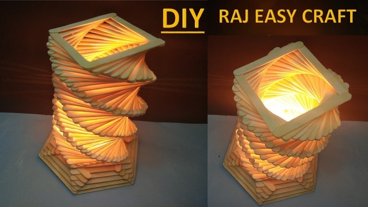 How to make ice cream stick lamp || Diy || Popsicle stick stick craft || raj easy craft