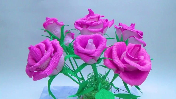 How To Make Rose Paper Flower From Crepe Paper - Craft Tutorial. DIY paper crafts. DIY room decor