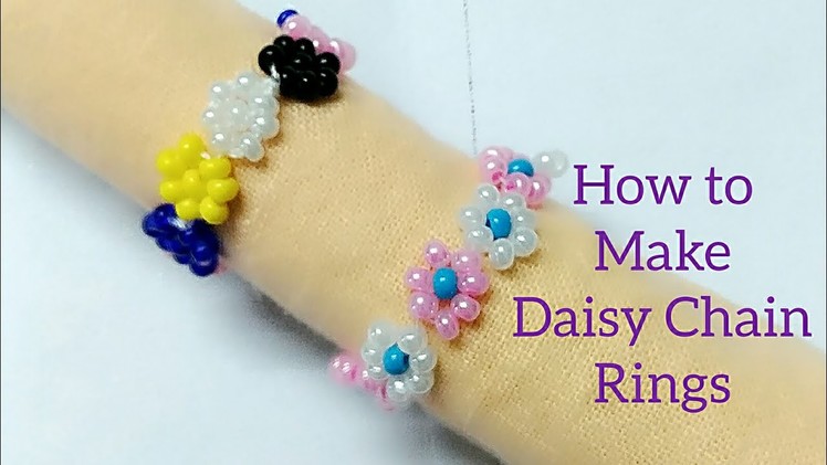 How to make seed bead daisy chain ring beginners diy tutorial in Hindi Eng. by dhanlaxmi handicraft