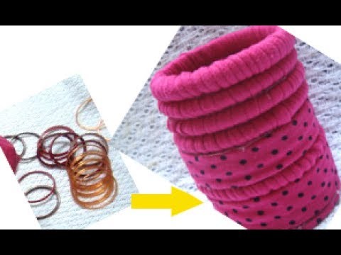 Recycle old bangles and t-shirt to make Pen stand (bangles craft)
