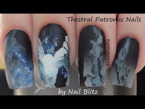 Thestral Patronus (Harry Potter) Freehand DIY Nail Art Tutorial