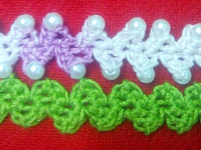 87-Crochet design#Lesson -6, zigzag and beaded crochet laces(Hindi.Urdu)