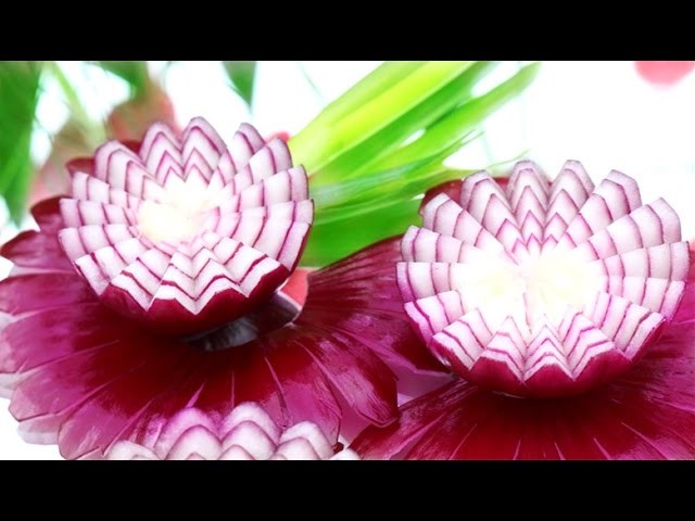 Beautiful Red Onion Design | How To Make Vegetable Carving Garnish | Food Art