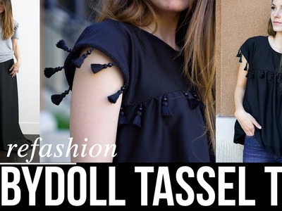How to make a DIY babydoll top with tassels refashion