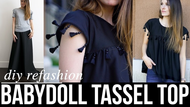How to make a DIY babydoll top with tassels refashion