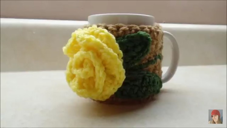 Learn How To Crochet Easy 3D Rose Coffee Cup Holder Cozy Tutorial #388