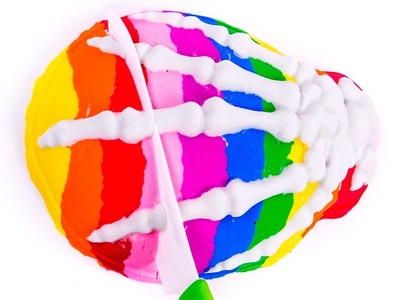 DIY How to Make Kinetic Sand Rainbow Skeleton Hand Cake Learn Colors for Children Kids
