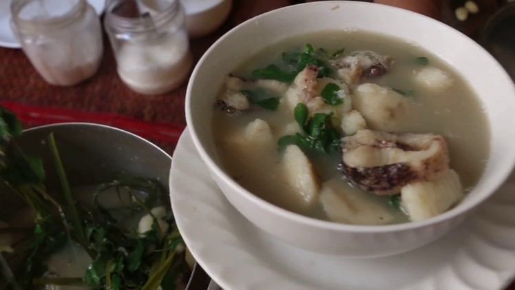 How To Make Khmer Food At Home, Fish Soup With Khmer Potato And Green Leave