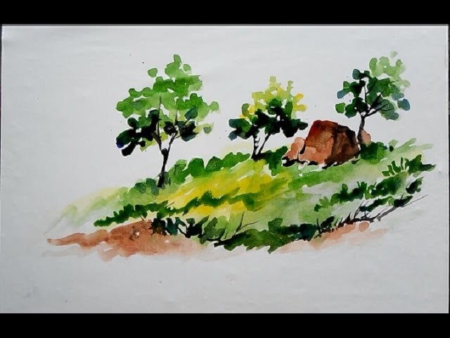 How To make simple Landscape with Watercolor (easy landscape drawing) | landscape painting |