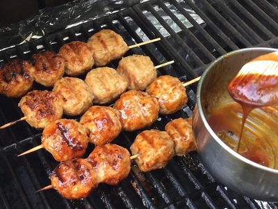 How To Make Tsukune Chicken Meatballs-Teriyaki Glaze Sauce-Japanese Food Recipes-Outdoor Cooking