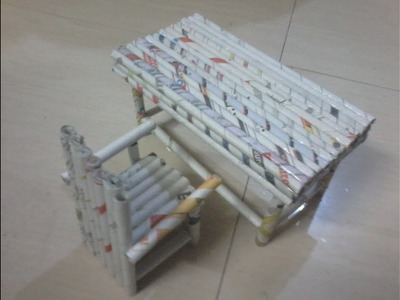 DIY: How to make chair and study table using news paper rolls - useful craft for kids