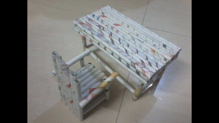 DIY: How to make chair and study table using news paper rolls - useful craft for kids