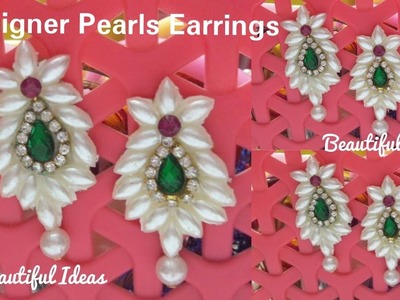 How to Make Paper Designer Earrings.Designer Pearls Earrings making at Home. Tutorial