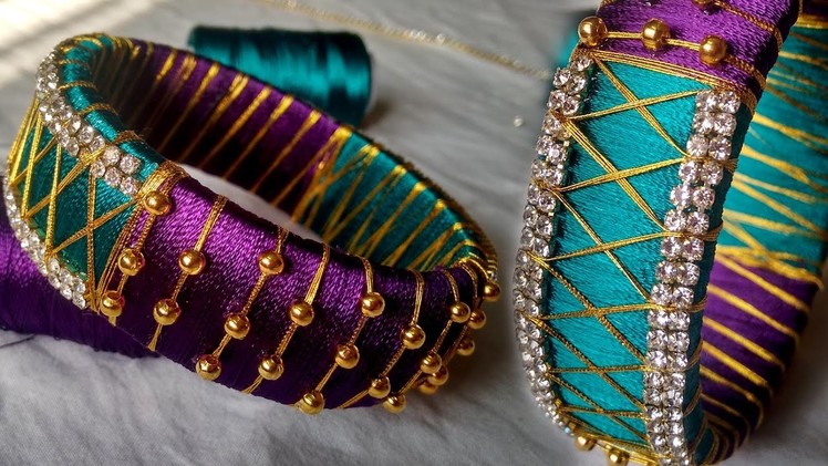 How to make Silk thread double colour DESIGNER BANGLES || Crafts Lot
