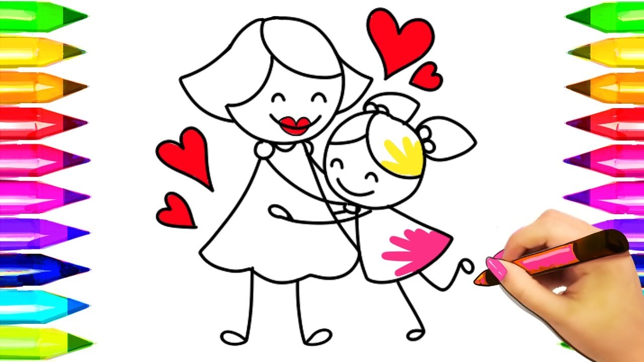 Mom hugging child Coloring Pages, Mothers day colouring book for kids ...