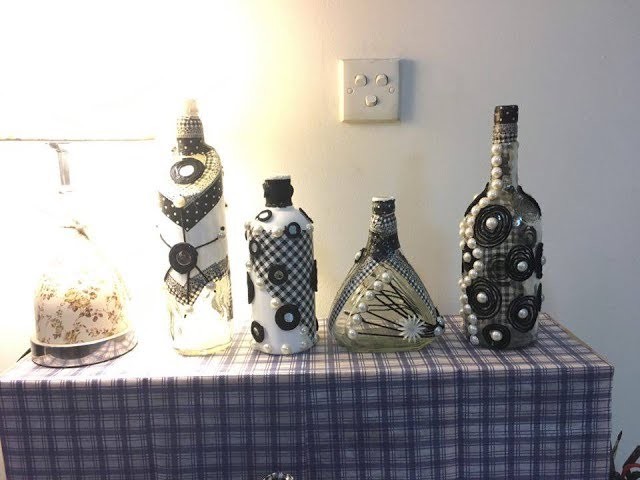 DIY Decoupage Yarn Glass Bottle