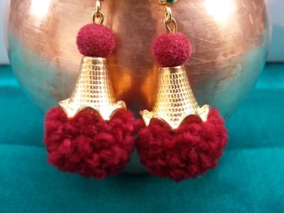 DIY one minute pom pom earrings l how to make pom pom earrings l simple and trendy earrings at home