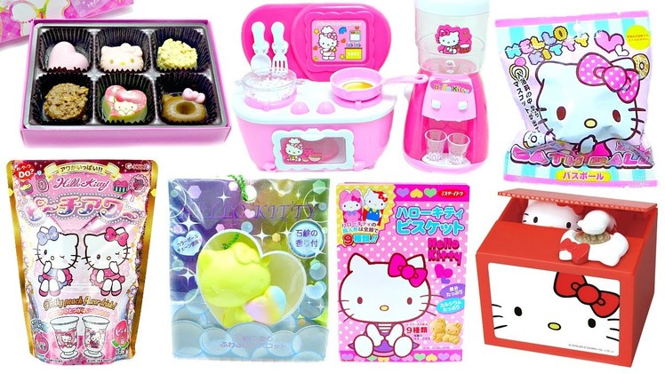 Hello Kitty Squishy Chocolate Biscuit DIY Drink Bath Ball Coin Bank Kitchen Toy Compilation