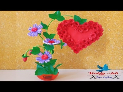 Paper Quilling Beautiful Flowers with Heart Showpiece for Room Decoration | Paper Quilling Art