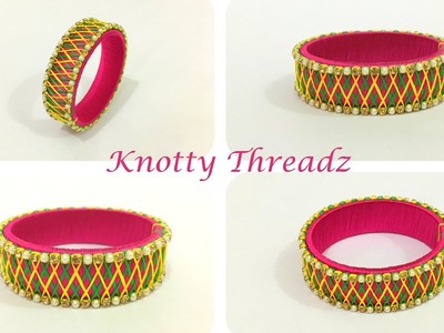 Silk Thread Jewelry | Designer Criss Cross Design Kada Bangle | Dual Colour | DIY | Knotty Threadz