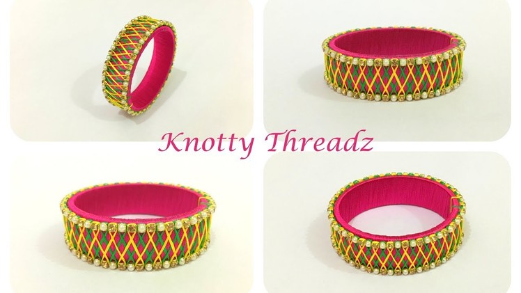 Silk Thread Jewelry | Designer Criss Cross Design Kada Bangle | Dual Colour | DIY | Knotty Threadz